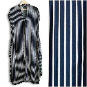 AMITIÉ \ Spain Striped Button Down Midi Light Shirt Dress Slits Blue White Sz L